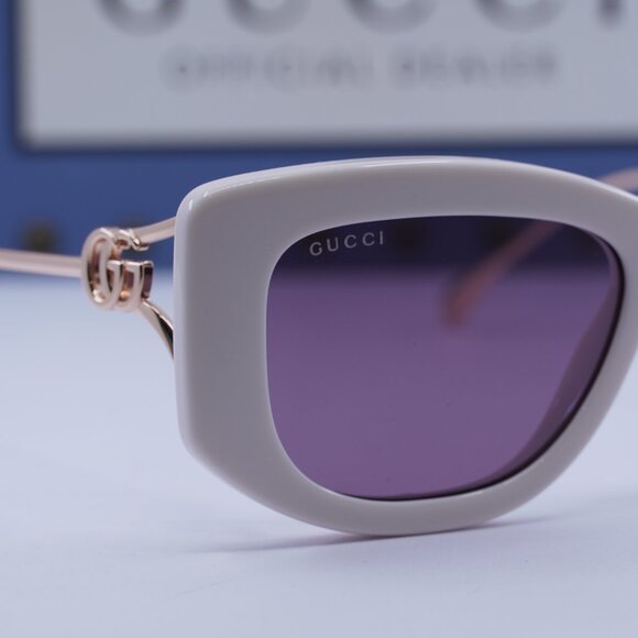 Gucci GG1566S 003 Rectangle Sunglasses - Ivory/Gold/Violet - Picture 2 of 13